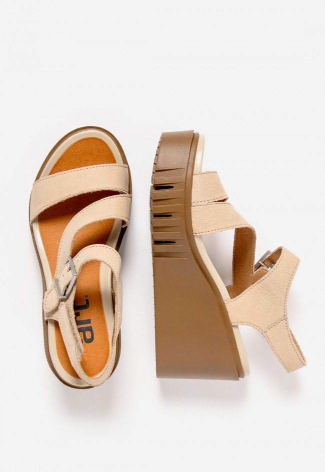 Sandalia de plataforma mujer ART Catania piel nobuck cream-caramelo con estilo mediterráneo