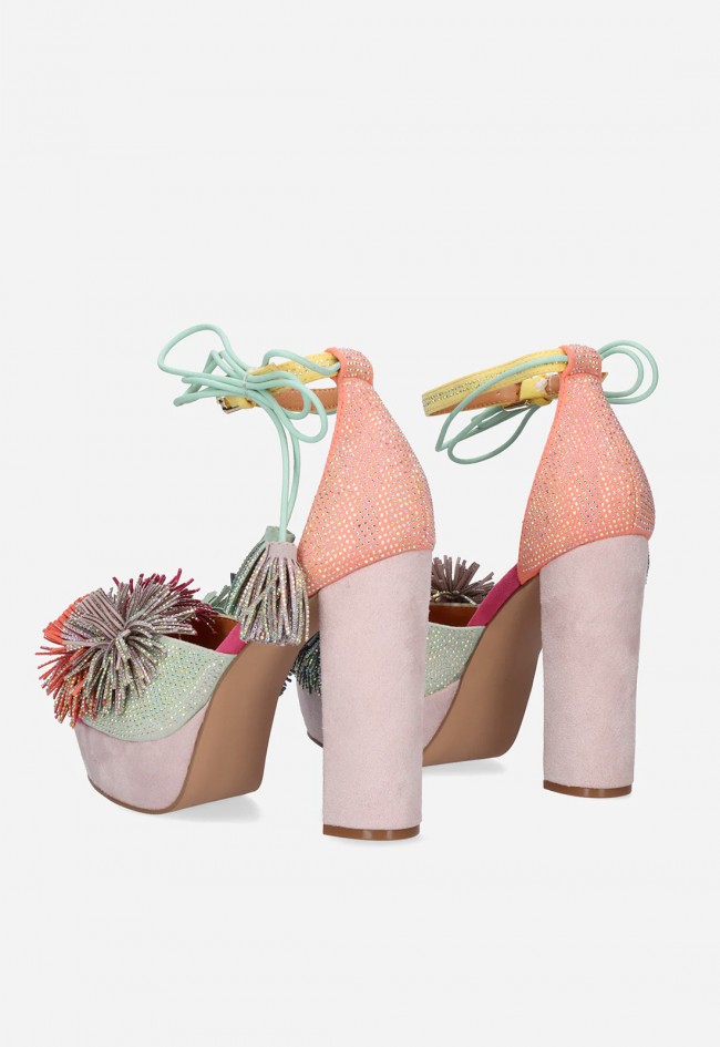 Sandalia de tacón y plataforma EXE Ophelia-925 naranja y verde – color, brillo y estilo de fiesta