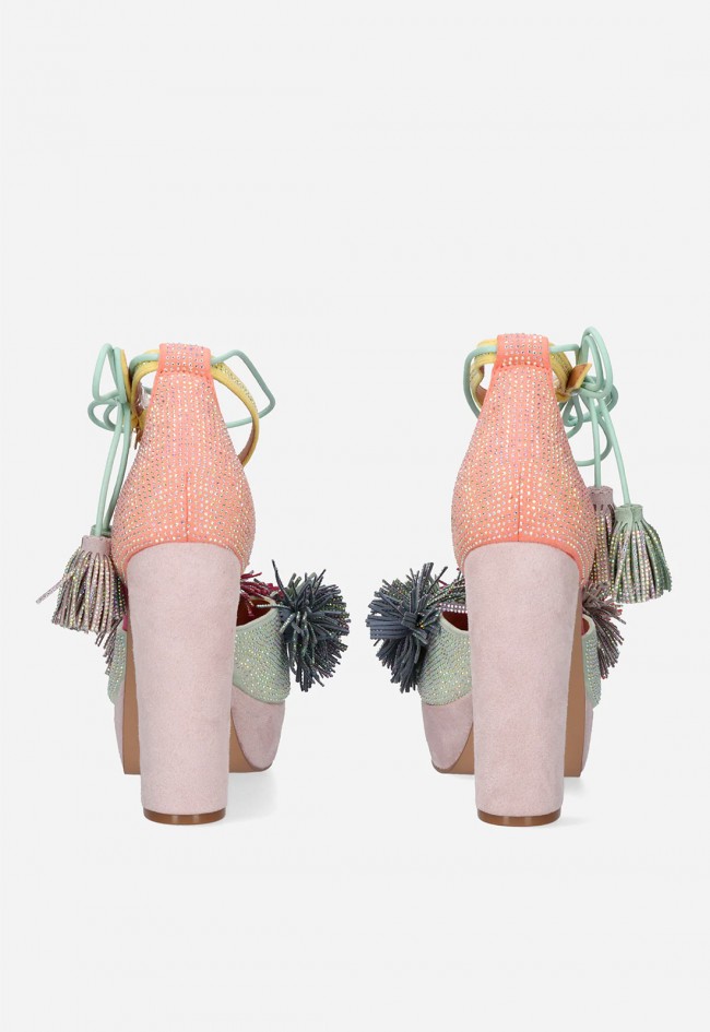 Sandalia de tacón y plataforma EXE Ophelia-925 naranja y verde – color, brillo y estilo de fiesta