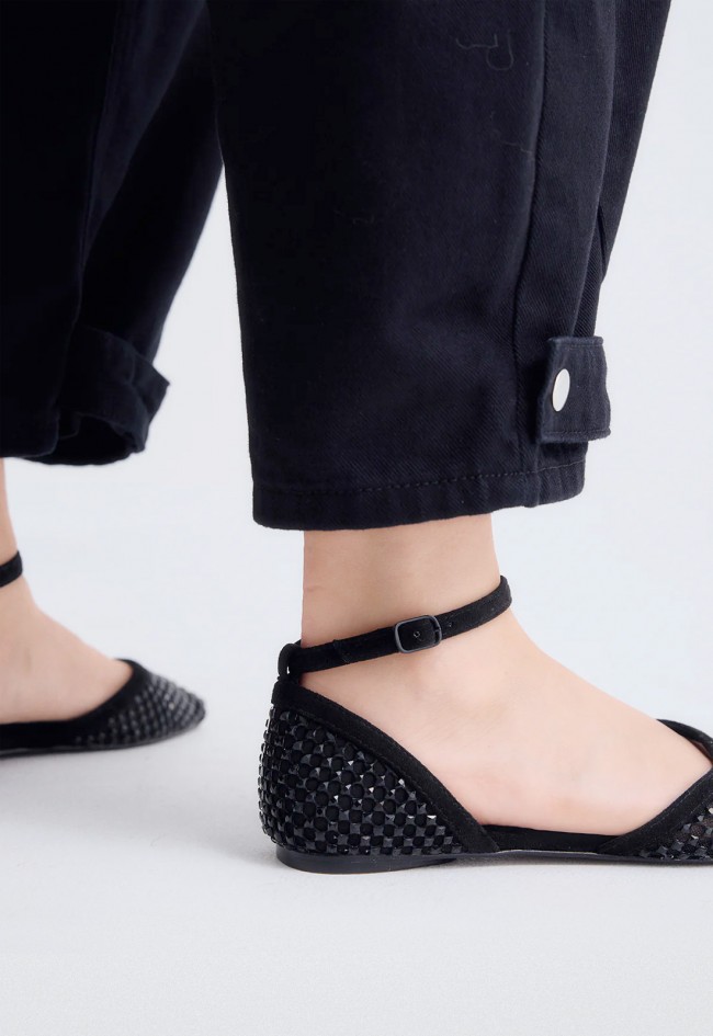 Bailarinas negras de mujer EXE VERONICA-446 STRASS con pulsera y brillo elegante