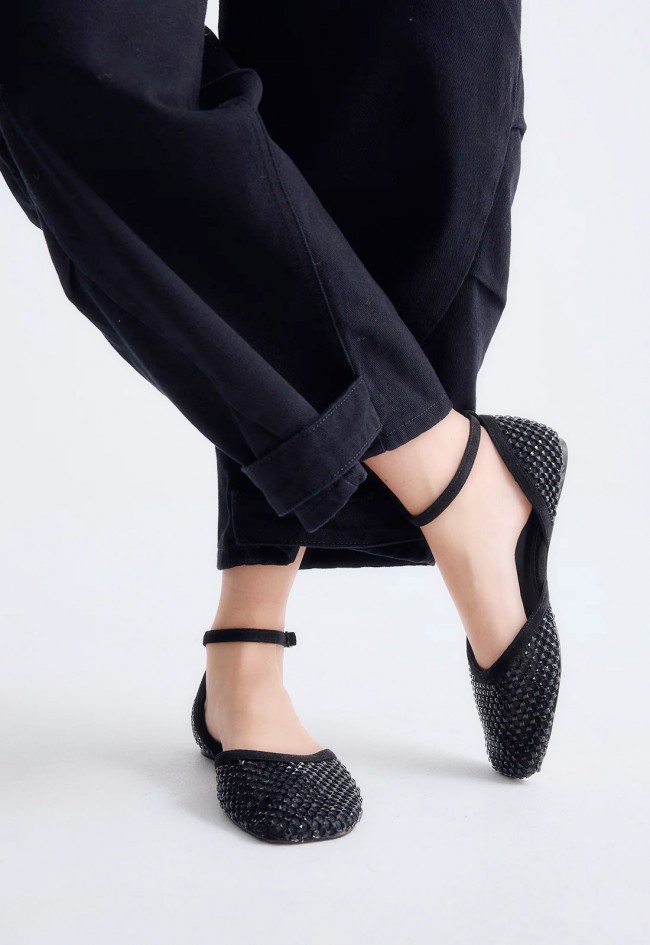 Bailarinas negras de mujer EXE VERONICA-446 STRASS con pulsera y brillo elegante