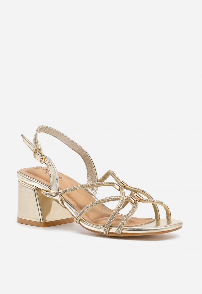 Sandalia dorada de mujer Why Pink 60-3154 con tacón y tiras brillantes
