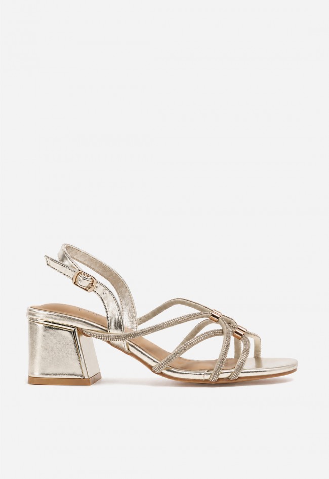 Sandalia dorada de mujer Why Pink 60-3154 con tacón y tiras brillantes