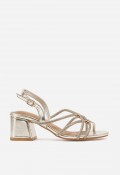Sandalia dorada de mujer Why Pink 60-3154 con tacón y tiras brillantes