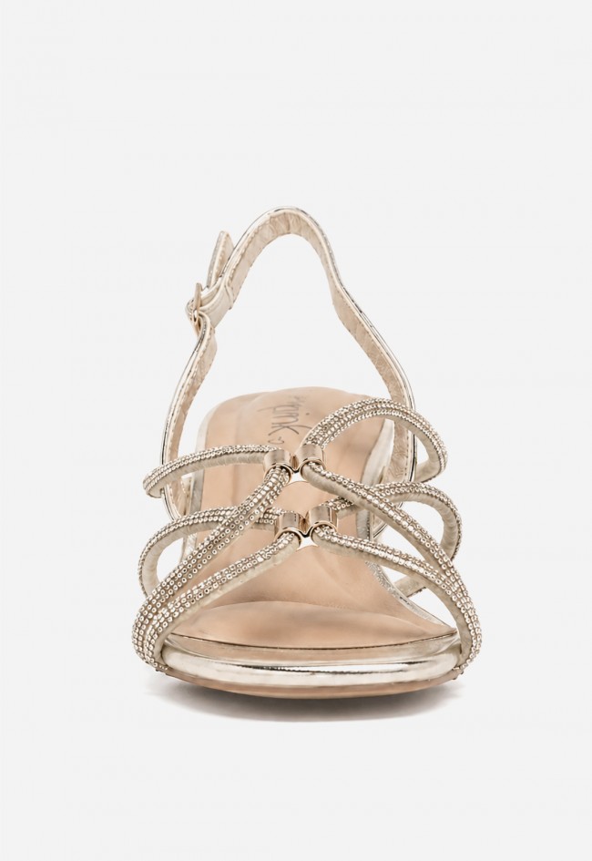Sandalia dorada de mujer Why Pink 60-3154 con tacón y tiras brillantes