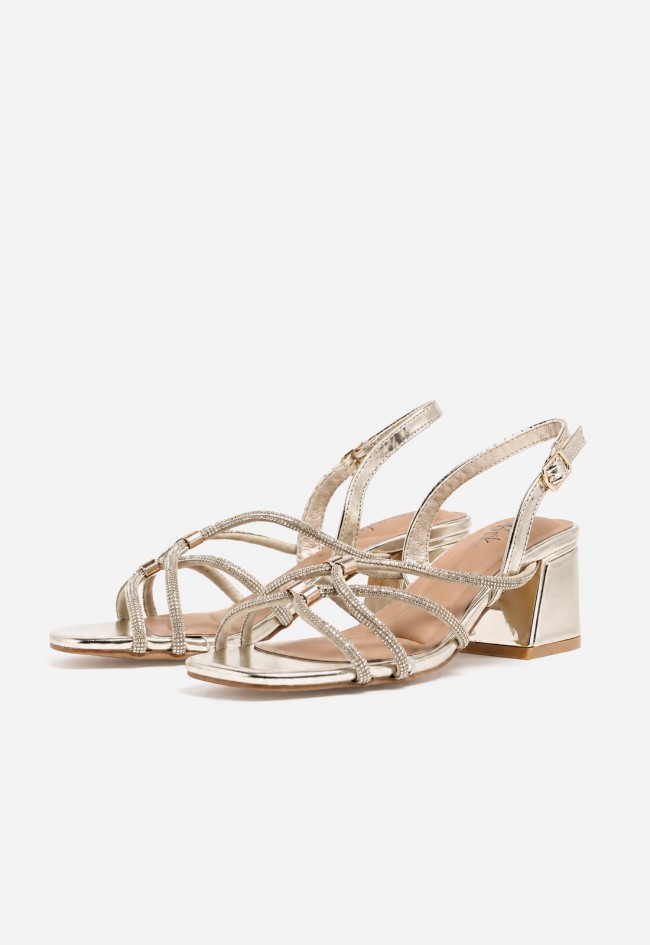 Sandalia dorada de mujer Why Pink 60-3154 con tacón y tiras brillantes