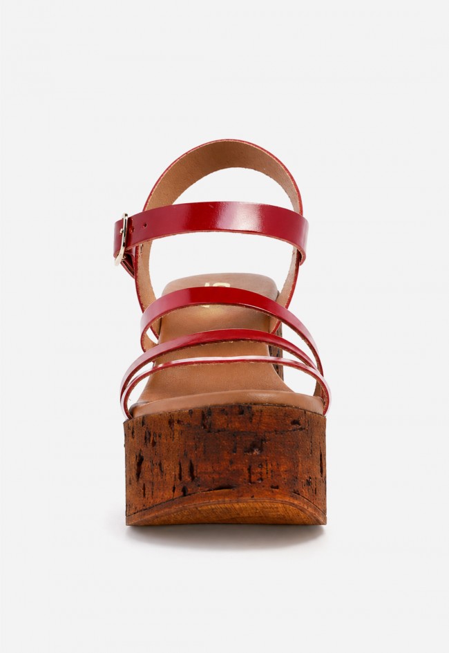 Sandalia mujer piel roja GLO 170659 – plataforma efecto corcho y estilo retro chic