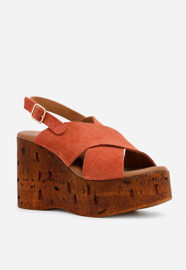 Sandalia mujer piel teja GLO 170338 – plataforma efecto corcho y estilo boho chic