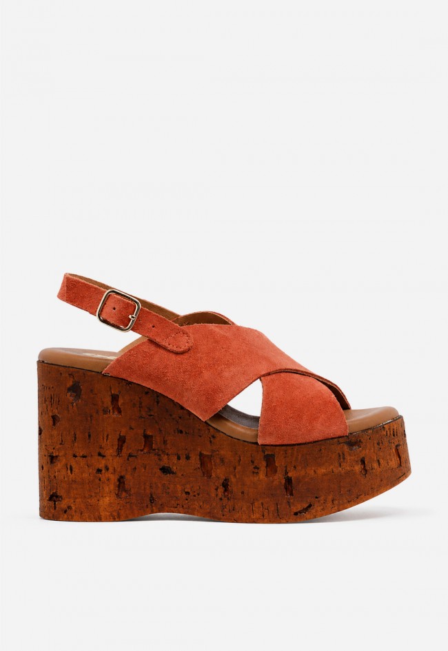Sandalia mujer piel teja GLO 170338 – plataforma efecto corcho y estilo boho chic