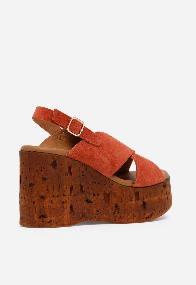 Sandalia mujer piel teja GLO 170338 – plataforma efecto corcho y estilo boho chic