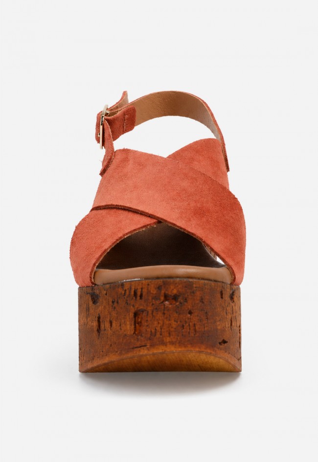 Sandalia mujer piel teja GLO 170338 – plataforma efecto corcho y estilo boho chic