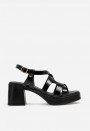 Sandalia mujer piel negra GLO 145525 – tacón ancho y diseño de tiras entrelazadas