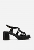 Sandalia mujer piel negra GLO 145525 – tacón ancho y diseño de tiras entrelazadas