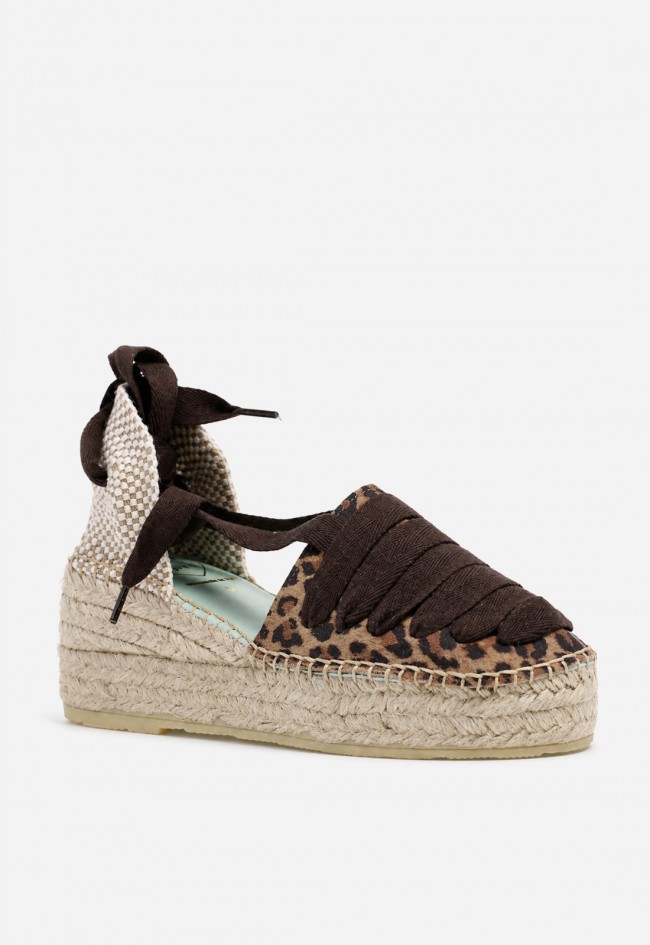Alpargata mujer piel leopardo Star Love Aquila 156 – cuña de yute y cintas al tobillo