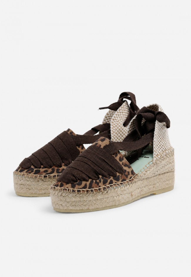 Alpargata mujer piel leopardo Star Love Aquila 156 – cuña de yute y cintas al tobillo