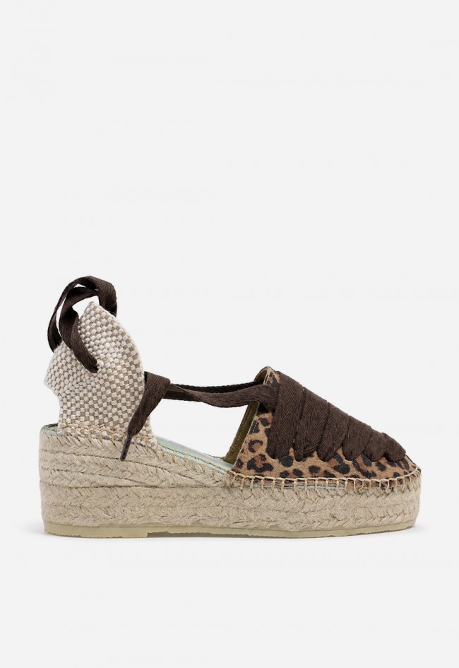 Alpargata mujer piel leopardo Star Love Aquila 156 – cuña de yute y cintas al tobillo