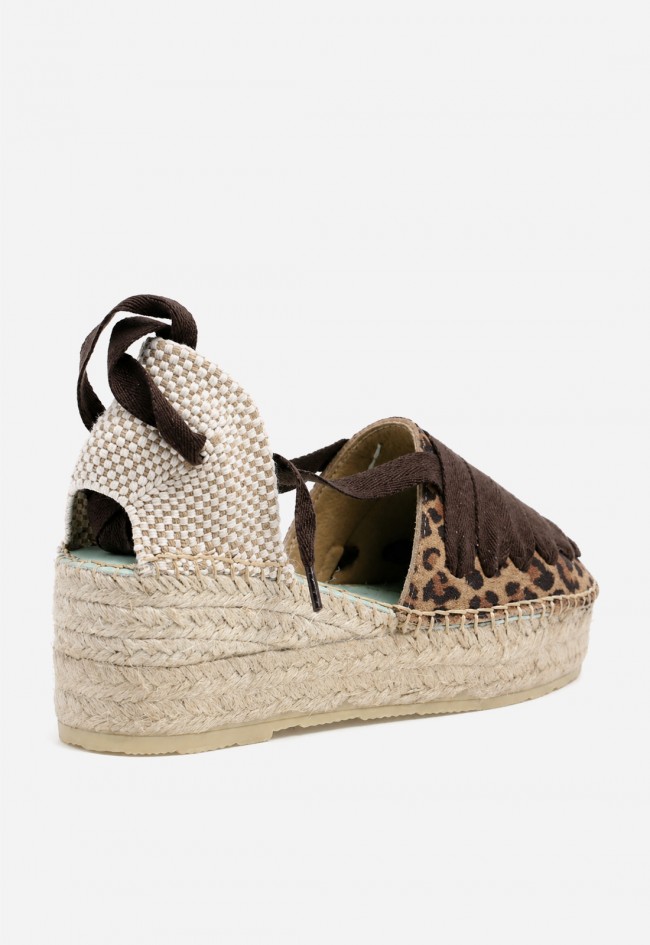 Alpargata mujer piel leopardo Star Love Aquila 156 – cuña de yute y cintas al tobillo