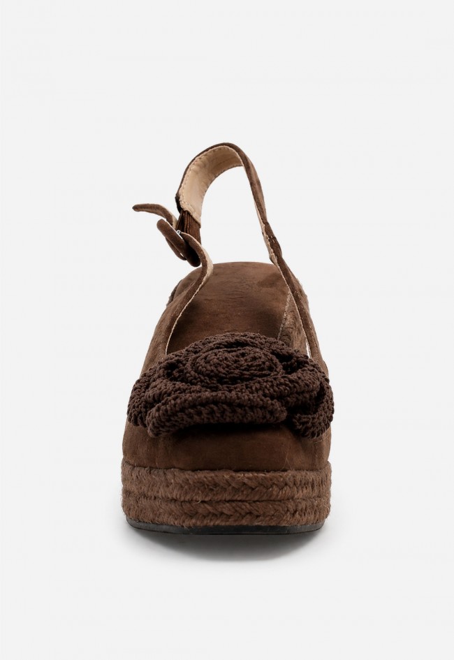Alpargata mujer moka Identity 5040 – cuña de esparto y flor crochet