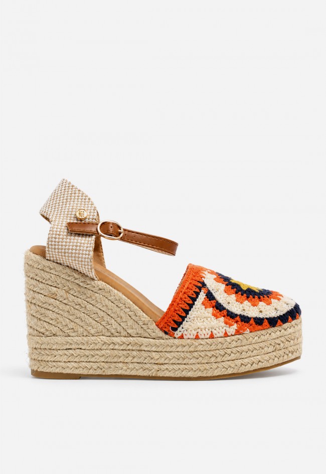 Alpargata esparto mujer Identity 5320 – crochet multicolor y cuña de yute