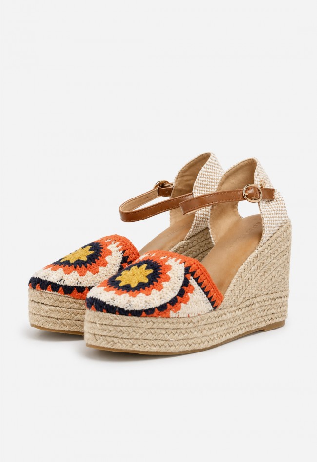 Alpargata esparto mujer Identity 5320 – crochet multicolor y cuña de yute