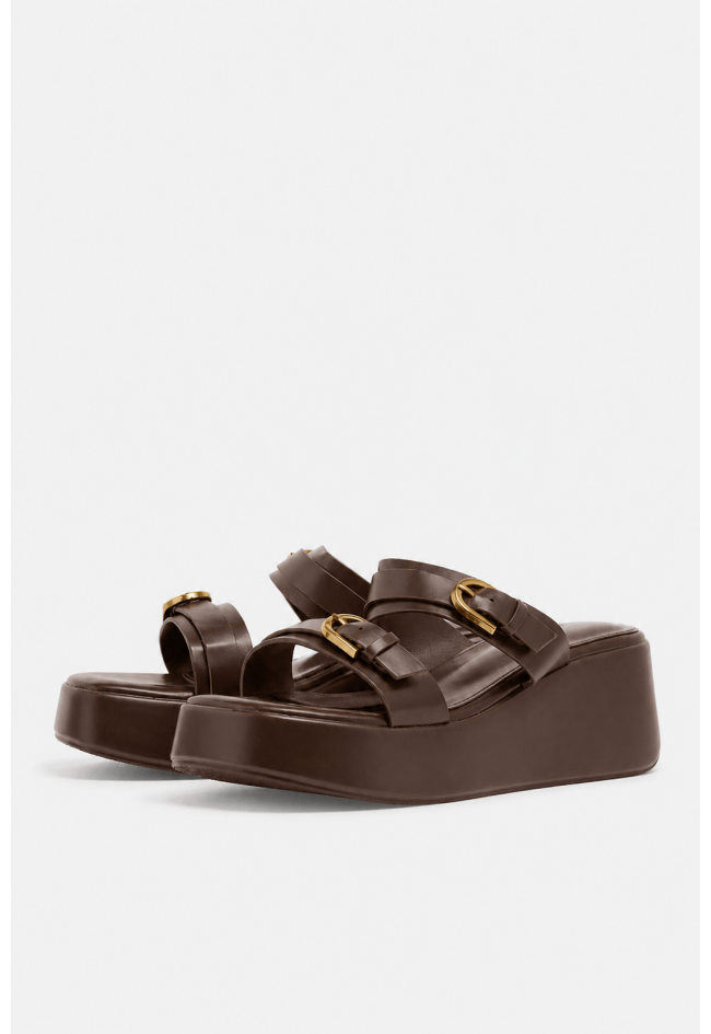 Sandalia cuña mujer moka Identity 5663 – doble hebilla y plataforma cómoda
