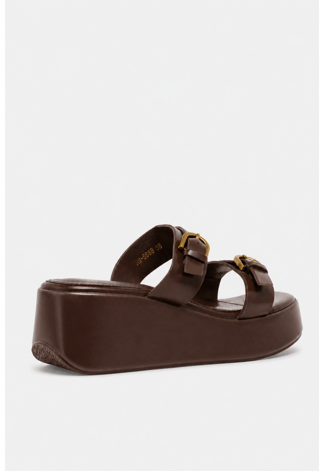 Sandalia cuña mujer moka Identity 5663 – doble hebilla y plataforma cómoda