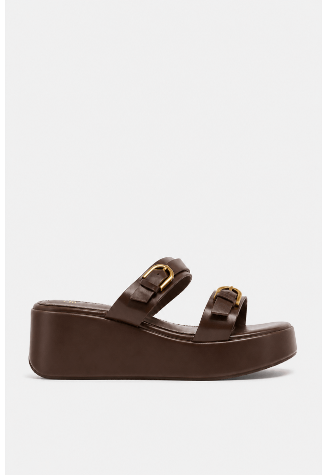 Sandalia cuña mujer moka Identity 5663 – doble hebilla y plataforma cómoda