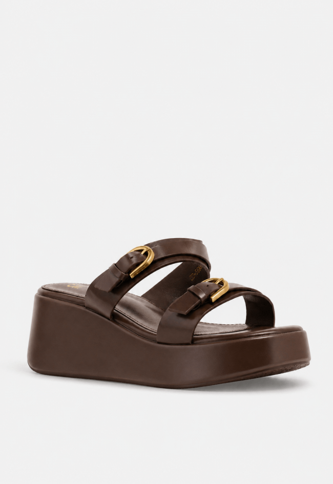 Sandalia cuña mujer moka Identity 5663 – doble hebilla y plataforma cómoda