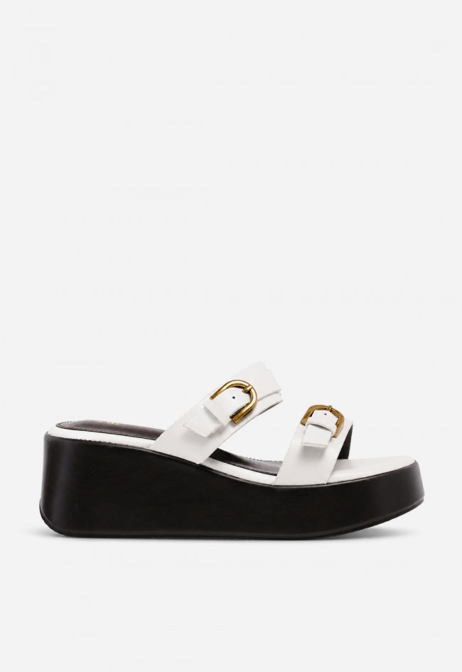 Sandalia cuña mujer blanca Identity 5663 – doble hebilla y plataforma cómoda