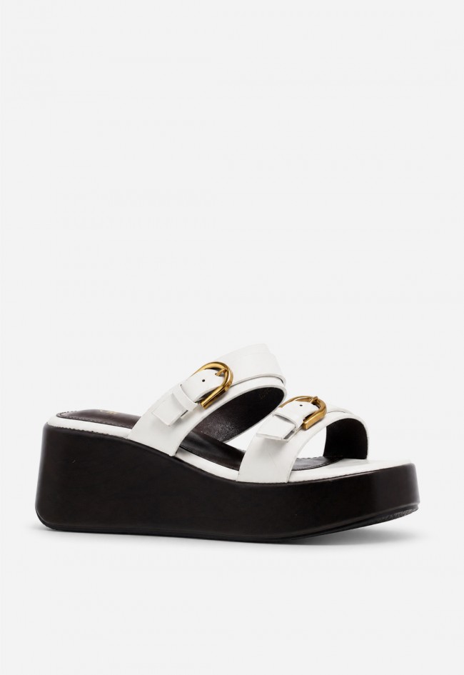 Sandalia cuña mujer blanca Identity 5663 – doble hebilla y plataforma cómoda