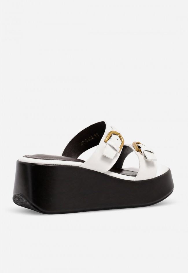 Sandalia cuña mujer blanca Identity 5663 – doble hebilla y plataforma cómoda