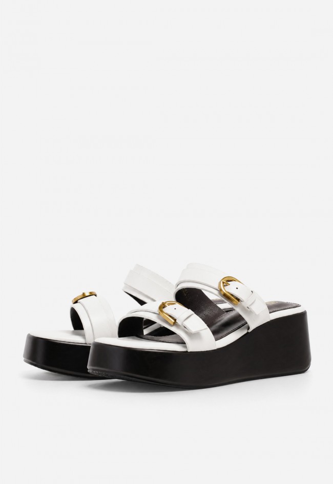 Sandalia cuña mujer blanca Identity 5663 – doble hebilla y plataforma cómoda
