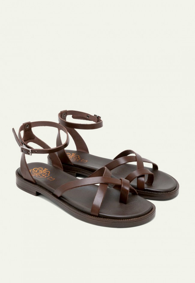 Sandalias Porronet Cecilia de piel moka estilo esclava