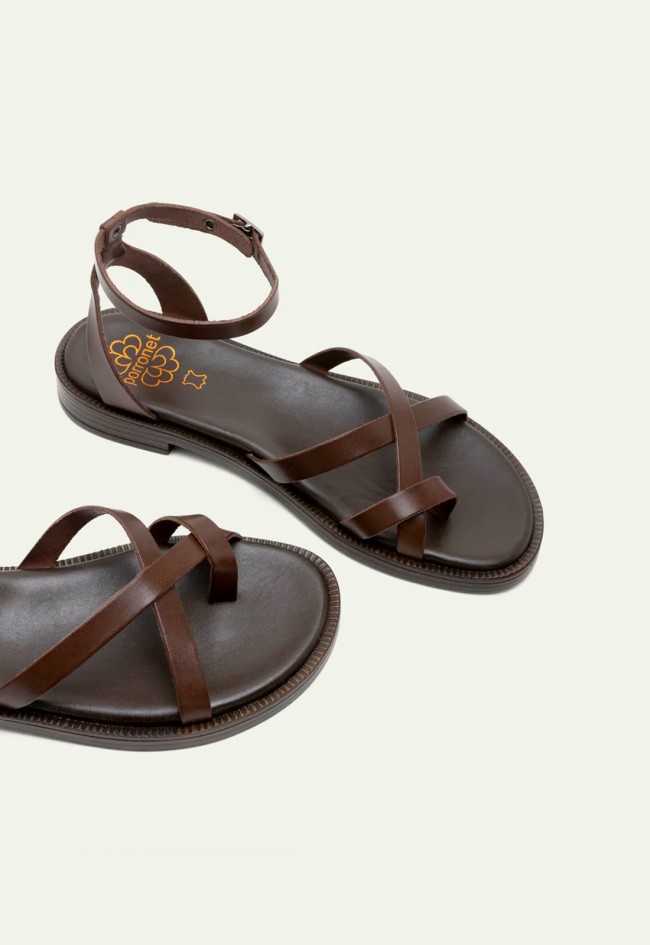 Sandalias Porronet Cecilia de piel moka estilo esclava