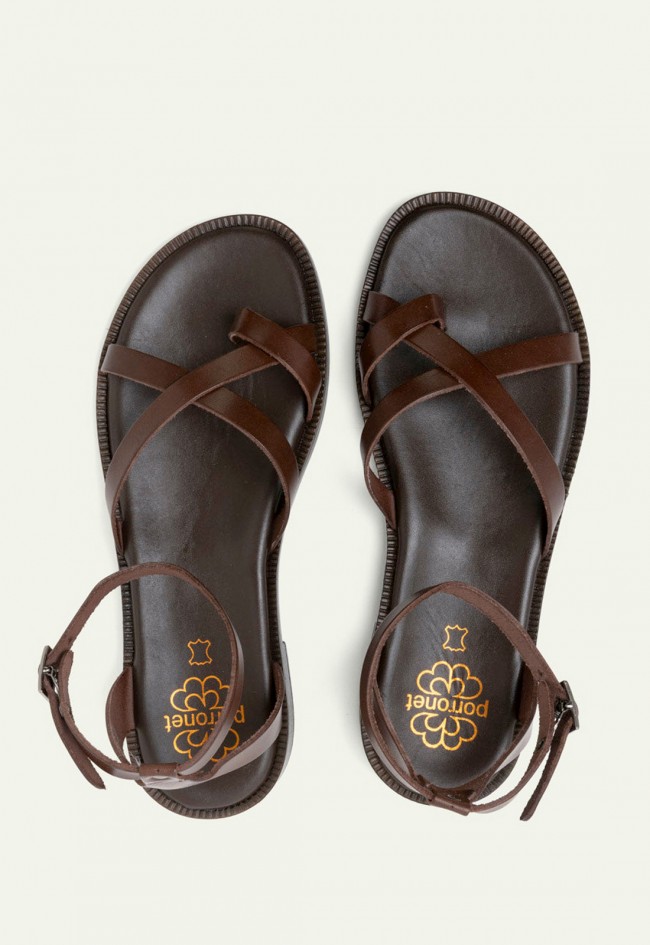 Sandalias Porronet Cecilia de piel moka estilo esclava