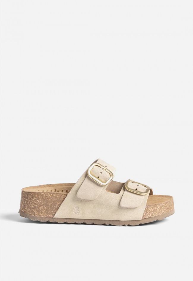 Sandalias Yokono Wiwi 003 beige de piel con plataforma cómoda