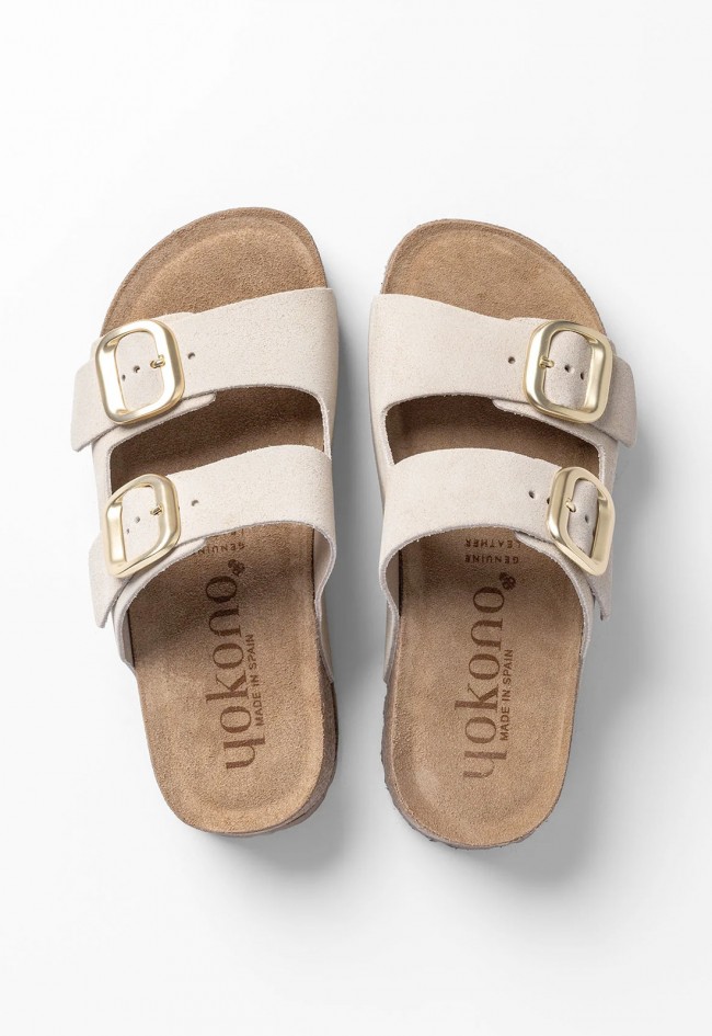 Sandalias Yokono Wiwi 003 beige de piel con plataforma cómoda