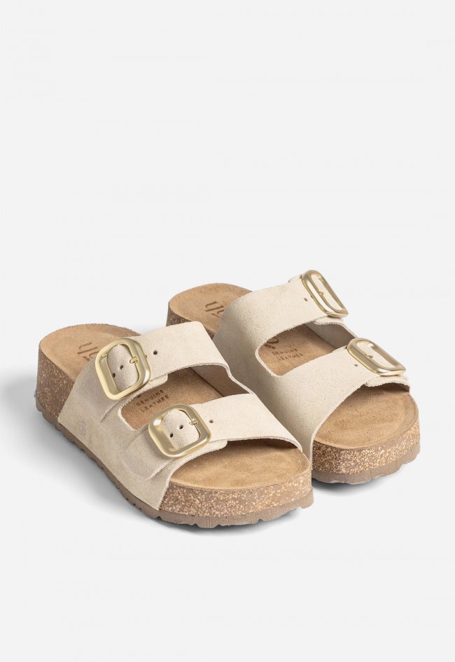 Sandalias Yokono Wiwi 003 beige de piel con plataforma cómoda