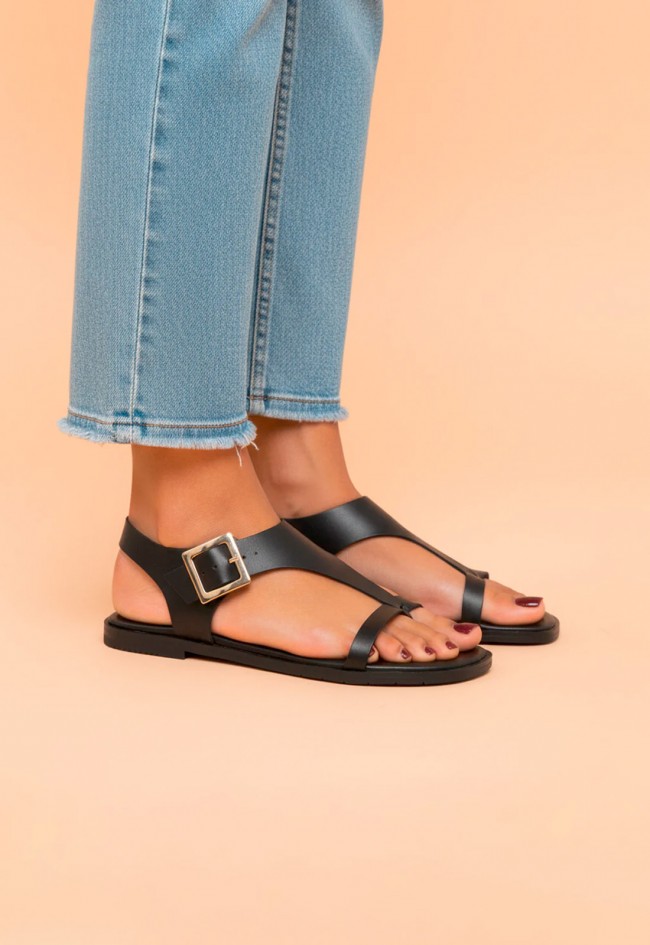 Sandalias Porronet Berta negras de piel con hebilla metálica