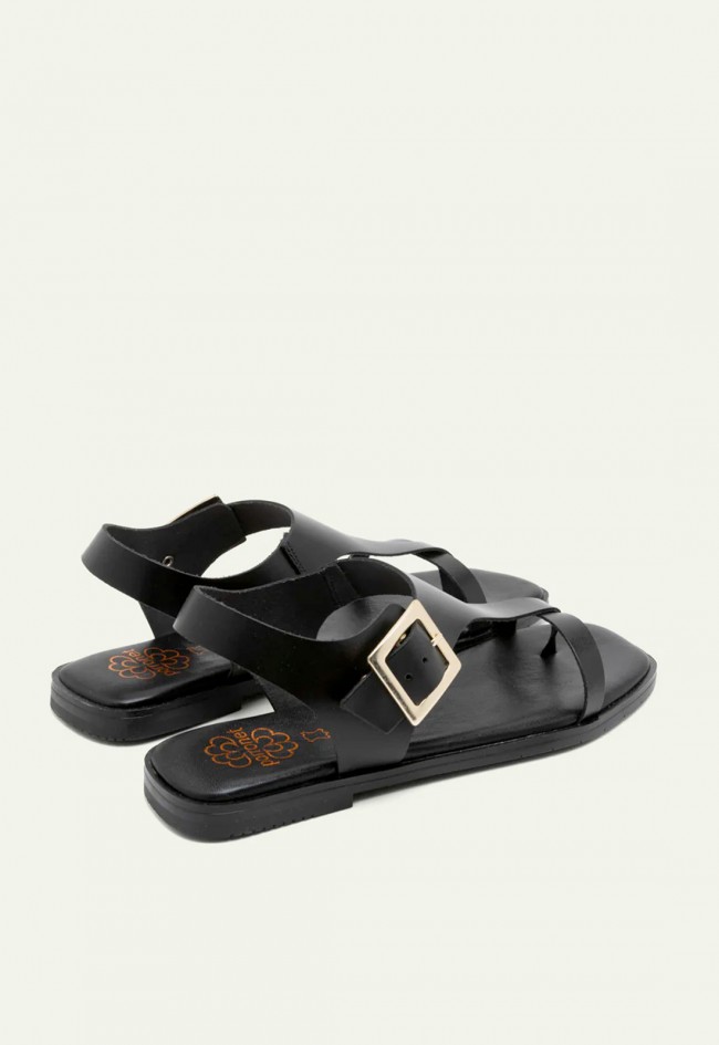 Sandalias Porronet Berta negras de piel con hebilla metálica