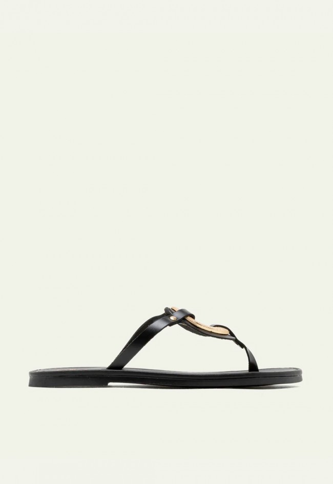 Sandalias Porronet Amaral negras de piel con adorno dorado