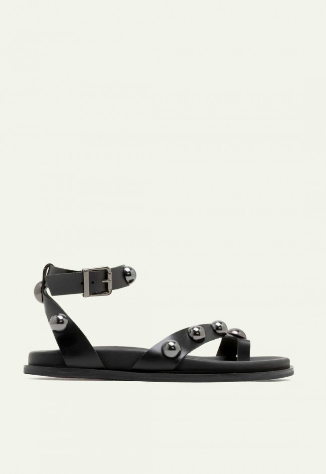 Sandalias Porronet Holly negras de piel con tachuelas metalizadas