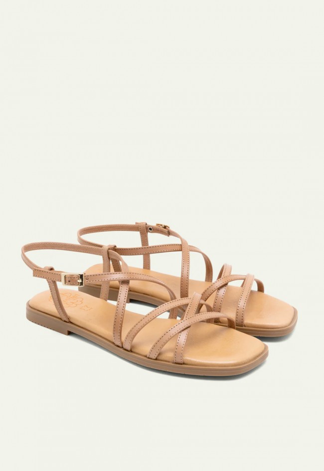 Sandalias Porronet Bonnie taupe de piel con tiras cruzadas