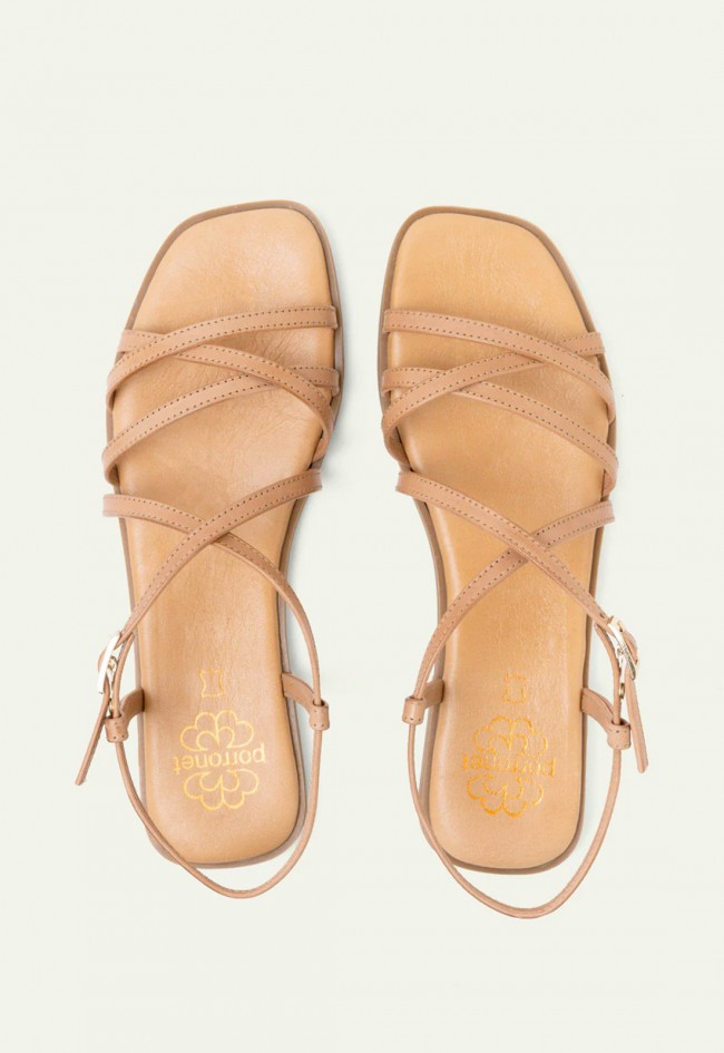 Sandalias Porronet Bonnie taupe de piel con tiras cruzadas