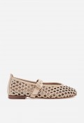 Bailarina plana GLO ZA-19 de piel taupe con calados y tachuelas