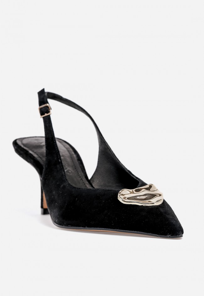 Zapato destalonado VAS JM1194 de piel negro con detalle joya