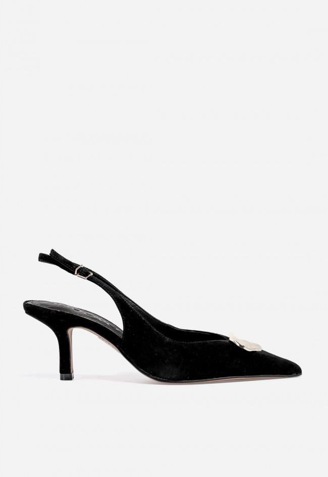 Zapato destalonado VAS JM1194 de piel negro con detalle joya