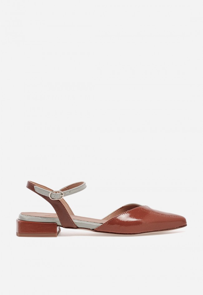 Zapato destalonado de piel GLO Duck bicolor teja y gris hielo para mujer
