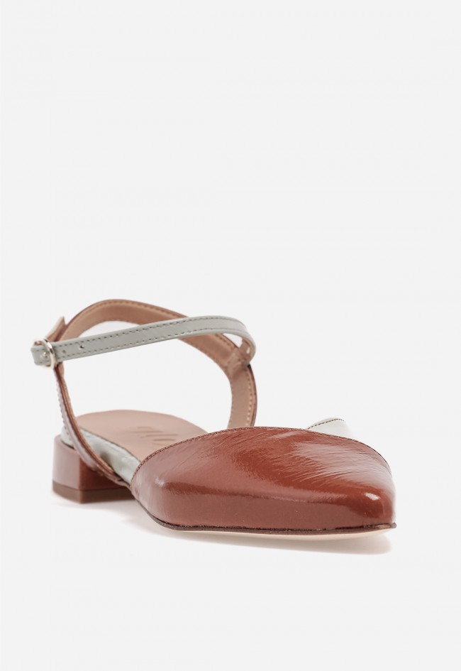 Zapato destalonado de piel GLO Duck bicolor teja y gris hielo para mujer
