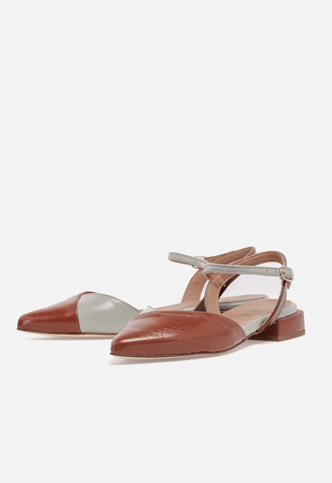 Zapato destalonado de piel GLO Duck bicolor teja y gris hielo para mujer